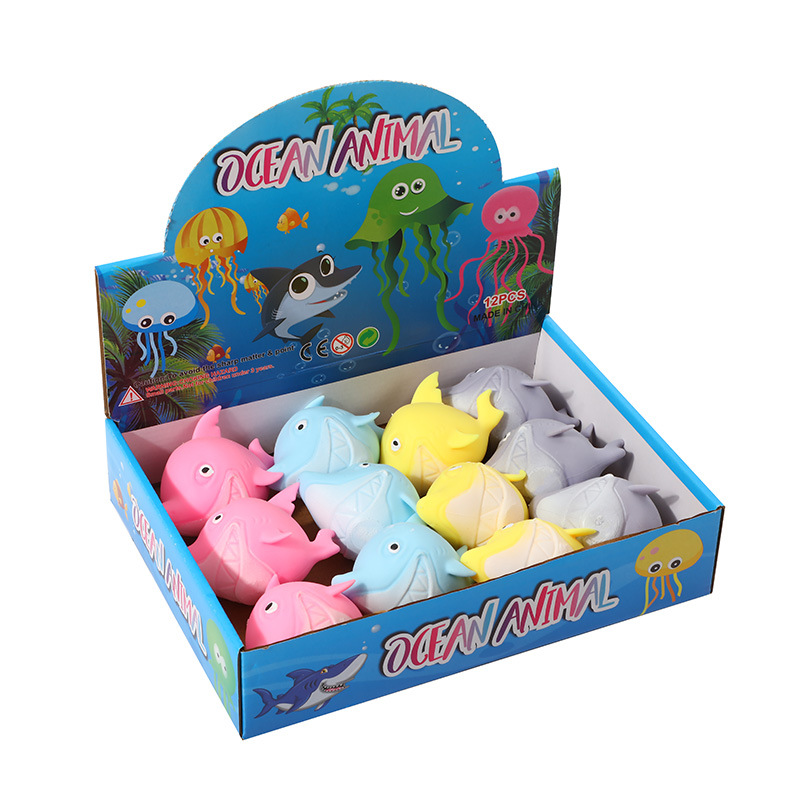 跨境热卖鲨鱼软胶发泄玩具 卡通diy鲨鱼tpr捏捏乐地摊减压玩具