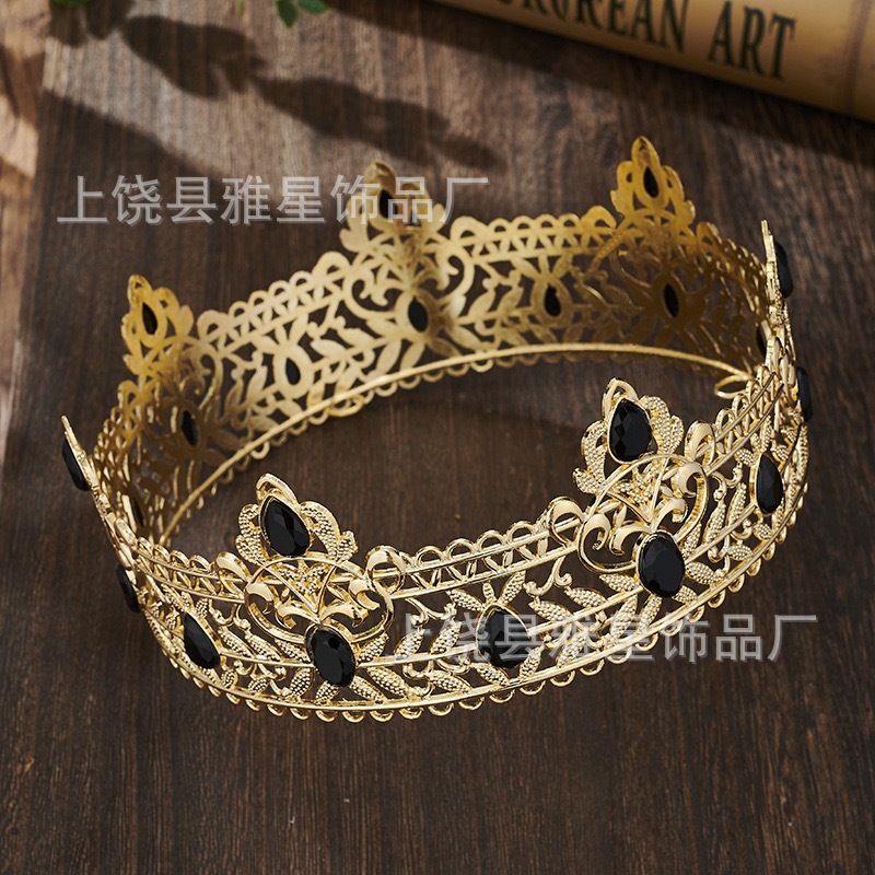 European and American bestsellers, noble full-diamond round large crown, party bride headwear, wedding headband, hair accessory king details Picture