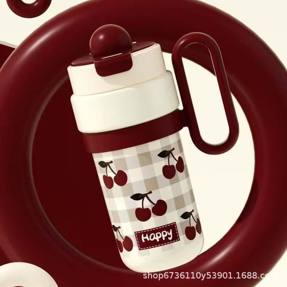 316 stainless steel insulated cup, portable shoulder strap, handle cup, high appearance level, cartoon large capacity, with straw, double drinking cup Specification image