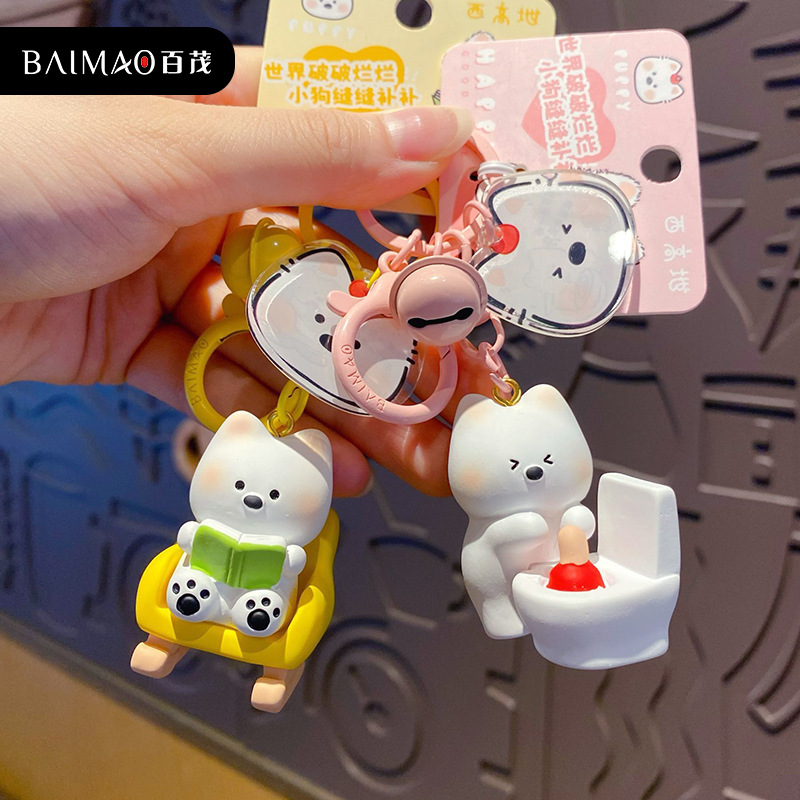 Original West Highland Dog Daily Casual Series keychain, creative and exquisite resin figurine bag, key chain pendant details Picture