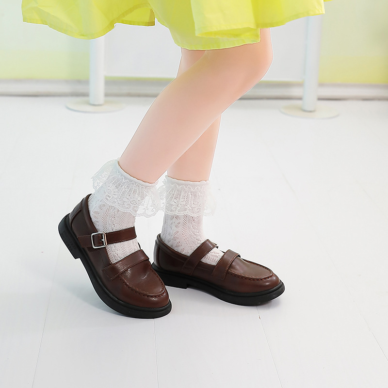 Spring and summer thin girls' socks, cotton socks, breathable mesh short socks, middle and large children's students, princess lace children's mid-calf socks details Picture