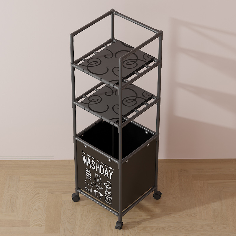 New cross-border wheeled double-layer storage dirty clothes basket, bathroom storage rack, multi-functional dirty clothes storage rack details Picture