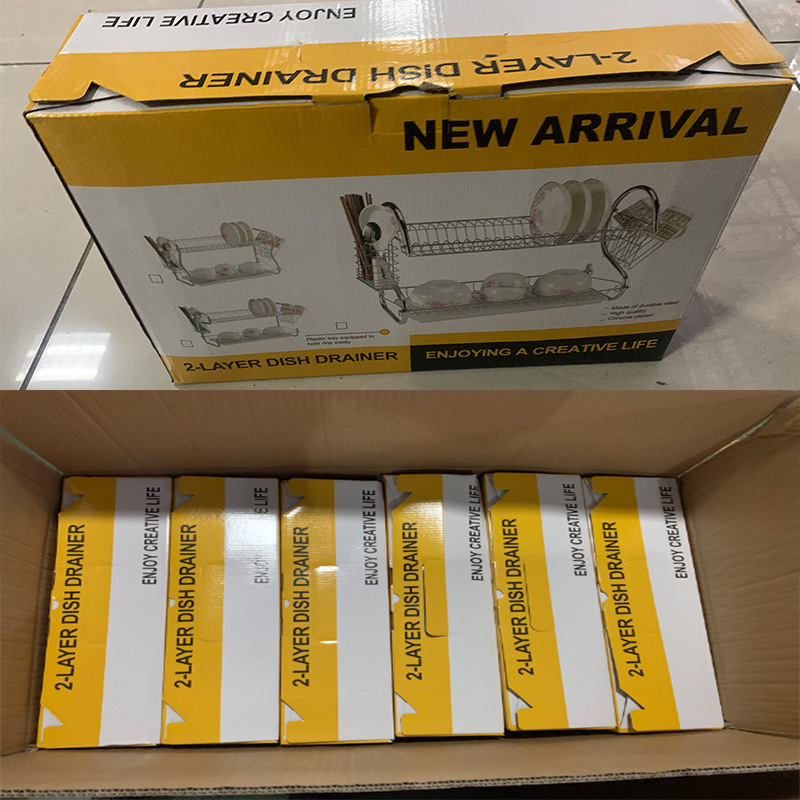 Draining dish rack, cutlery chopstick holder, water cup storage rack, double-layer multi-functional bowl and plate set, stainless steel kitchen storage Application Scenario