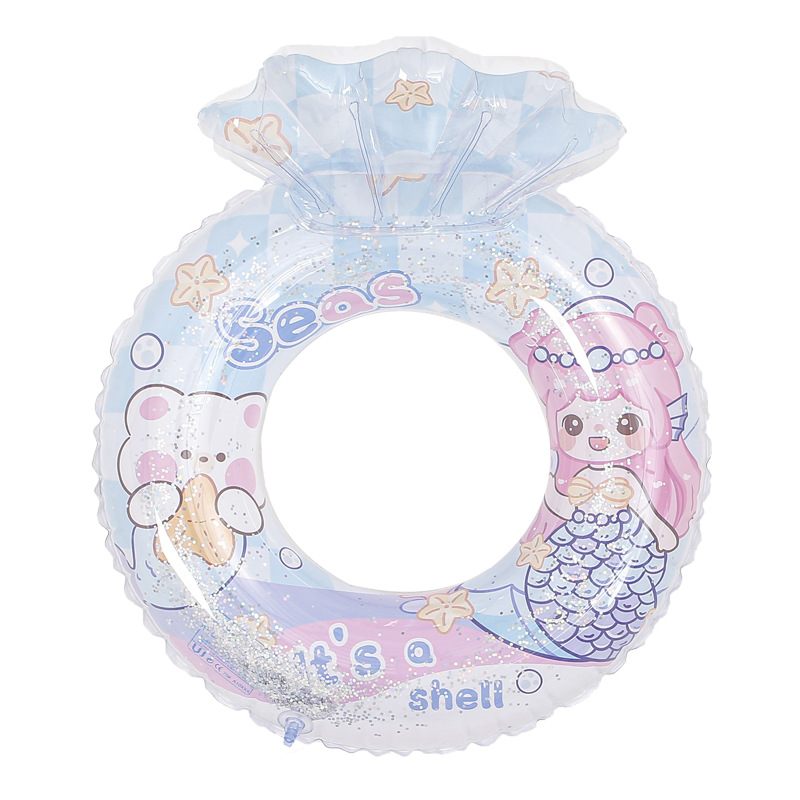 Backrest shell swimming ring, transparent handle, sequined children's sunken seat ring, cartoon print baby armpit ring Item Picture
