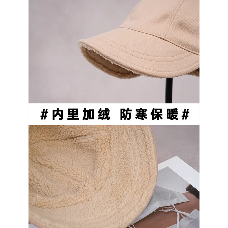 赵露思同款帽子女秋冬渔夫帽大头围大脸适合加厚保暖羊羔毛鸭舌帽细节图