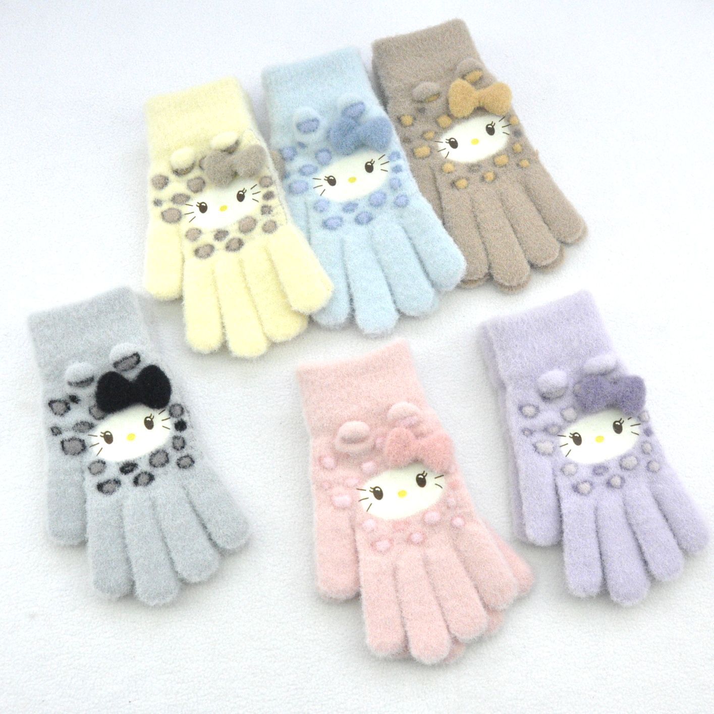 New plush and thickened jacquard knitted gloves for cute little cats, windproof cycling gloves and touch screen student gloves details Picture