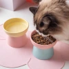 Wholesale of color-blocking ceramic cat bowls with high legs to protect the cervical vertebrae, cat food bowls, cat and dog basins, drinking bowls, and pet snack bowls Specification image
