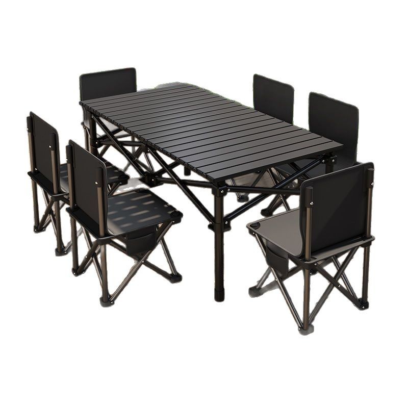 探险者露营桌椅户外折叠蛋卷桌连体桌便携式桌子椅子一体全套装备白底实物图