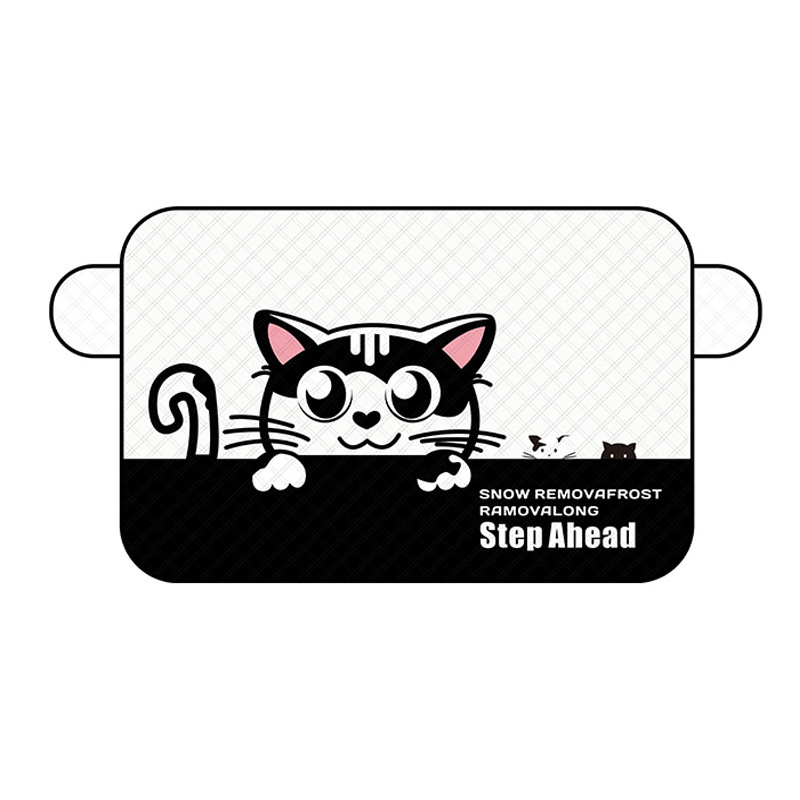 车用前挡风遮阳罩 防晒防雪防霜防冻半罩 卡通加厚汽车雪挡                                白底实物图