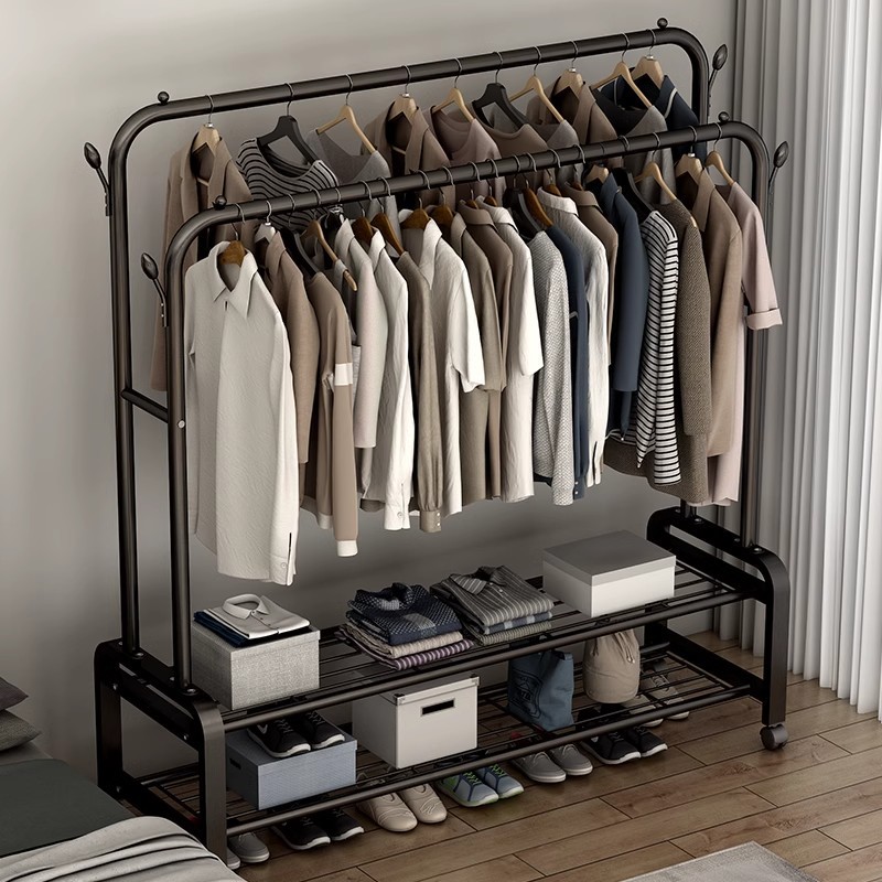 Manufacturer's floor-standing clothes rack, simple household balcony clothes drying rack, bedroom storage clothes drying pole, indoor hanging clothes rack details Picture