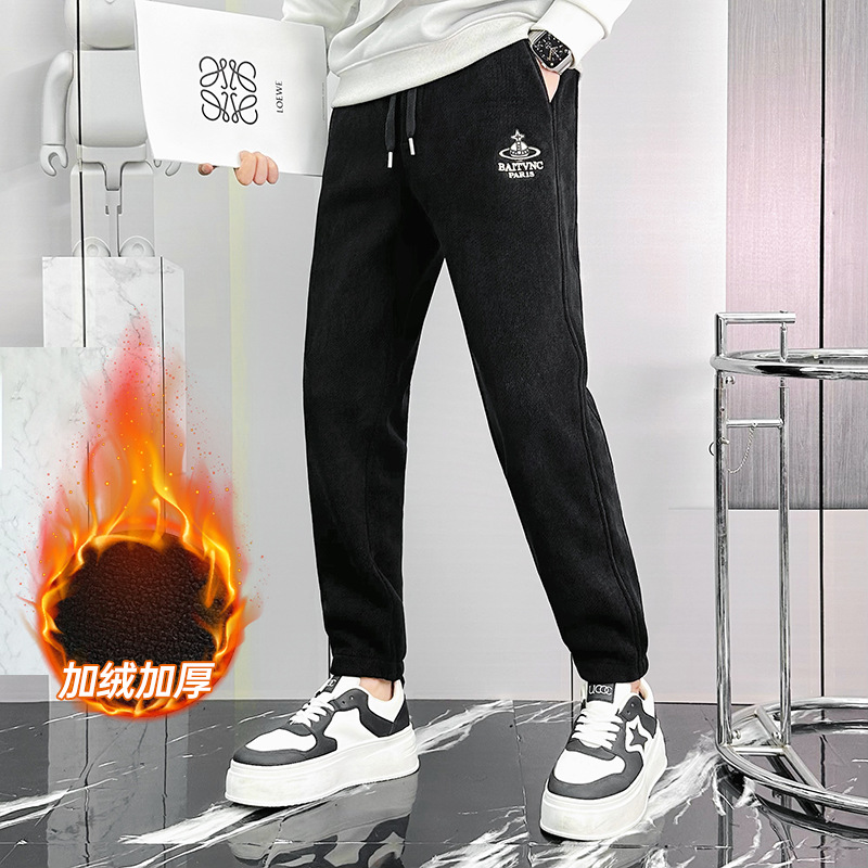 Men's oversized casual pants with fleece, long pants for autumn and winter, thickened European cotton fleece sports sweatpants that make you look slimmer. High waist makes you look slimmer