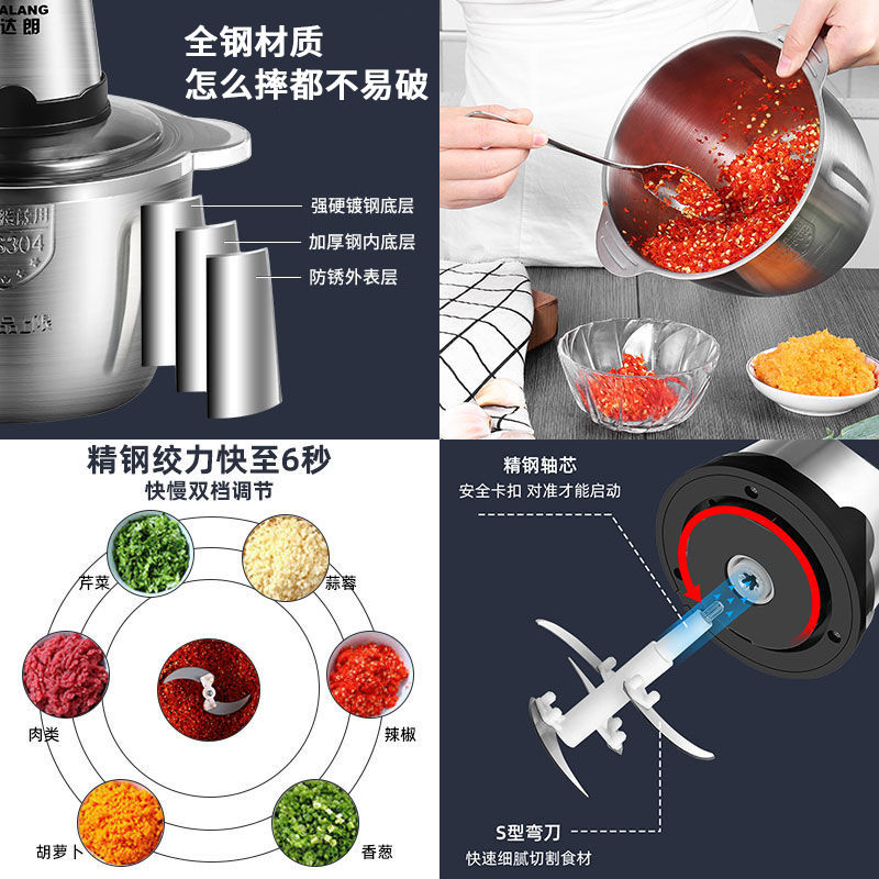 Multi-functional household electric meat grinder, fully automatic stainless steel meat grinder, complementary food mincing, garlic paste cooking, meat mincing machine details Picture