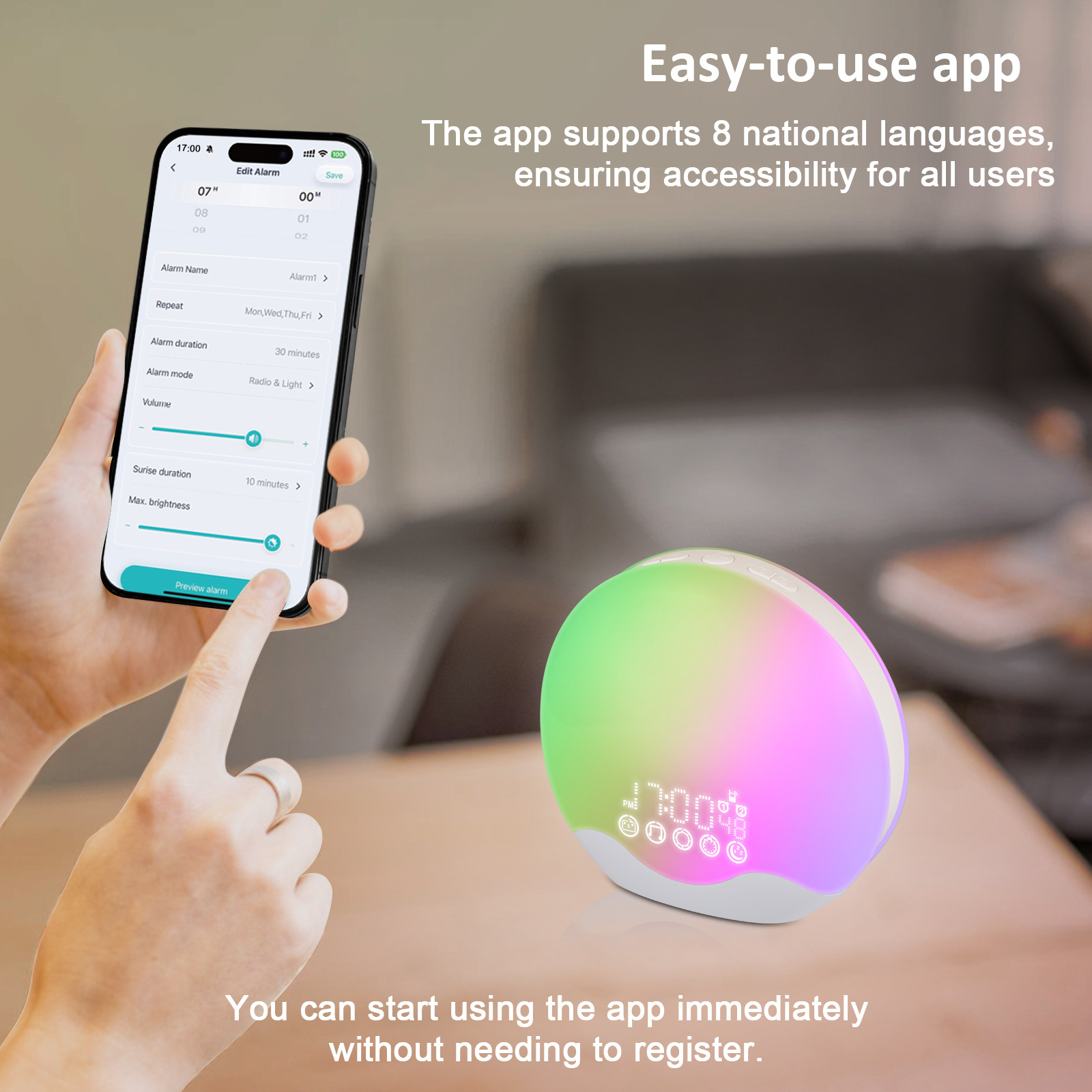 跨境闹钟睡眠蓝牙智能多功能2024新款高颜值焕彩夜灯时钟睡眠钟