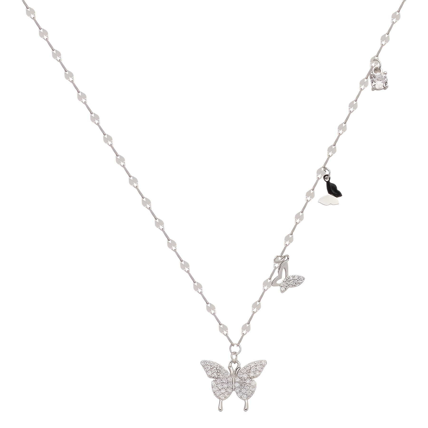s925 Silver Butterfly necklace, women's light luxury style, simple and non-fading, single-layer collarbone chain, high-end and niche accessory wholesale Item Picture