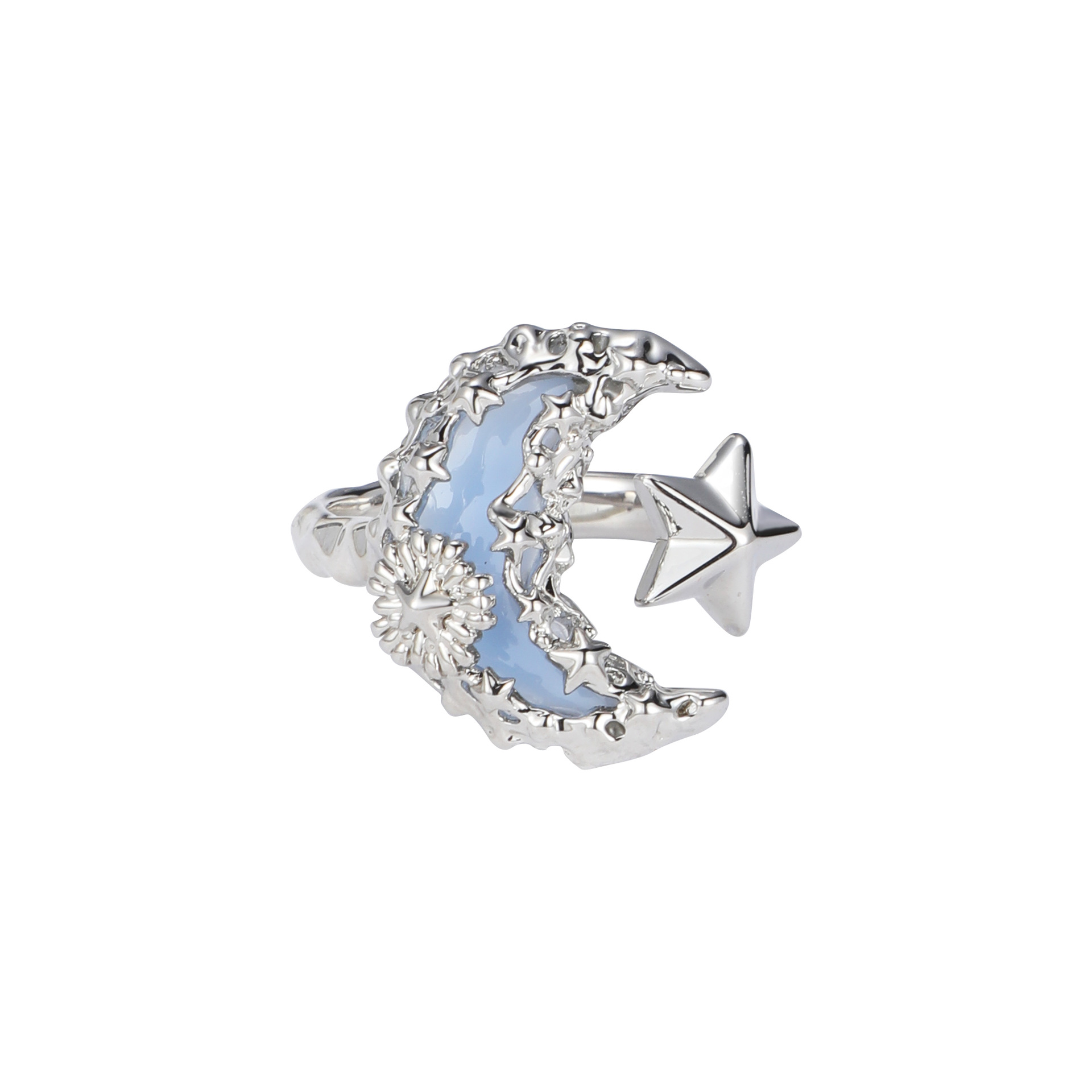 Original lava blue moon ring for women, a niche design with a light luxury and high-end feel, unique and individual index finger ring Item Picture