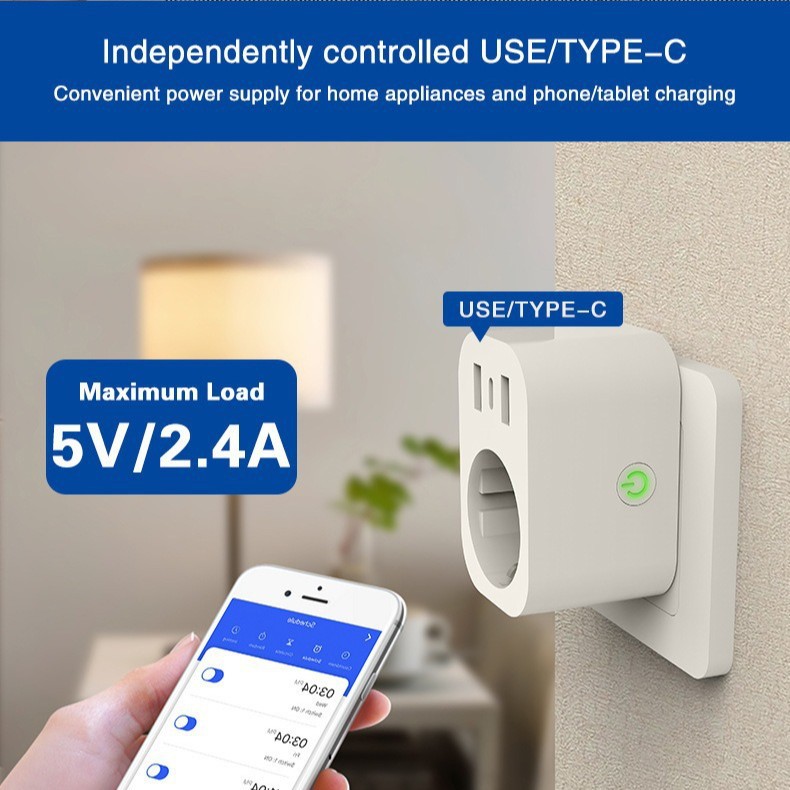 Doodle smart wifi socket eu/uk/us tuya smart socket con puerto typc puerto de carga USB details Picture