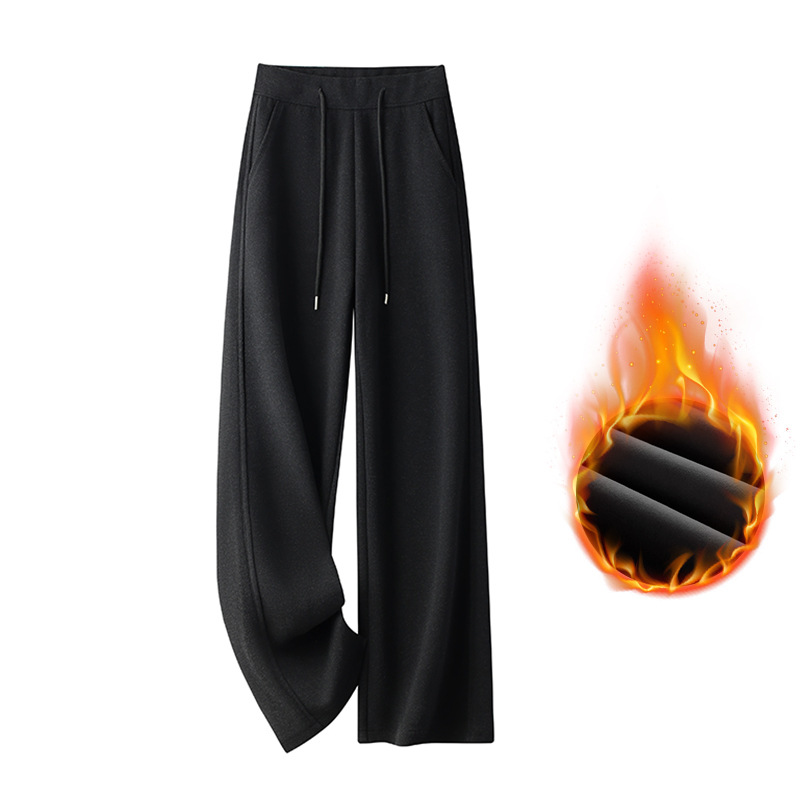 加厚绵羊毛休闲裤女2025秋冬保暖新款高腰舒适窄版显瘦显高阔腿裤