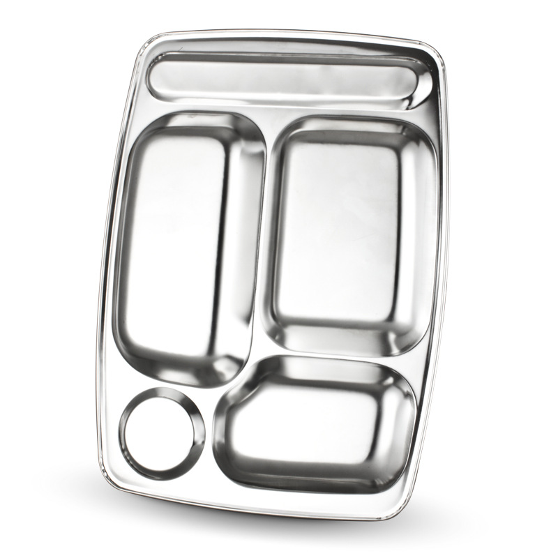 Best-selling 1.0 extra-thick stainless steel fast food plate, staff canteen lunch box, large five-compartment plate, school canteen tableware details Picture
