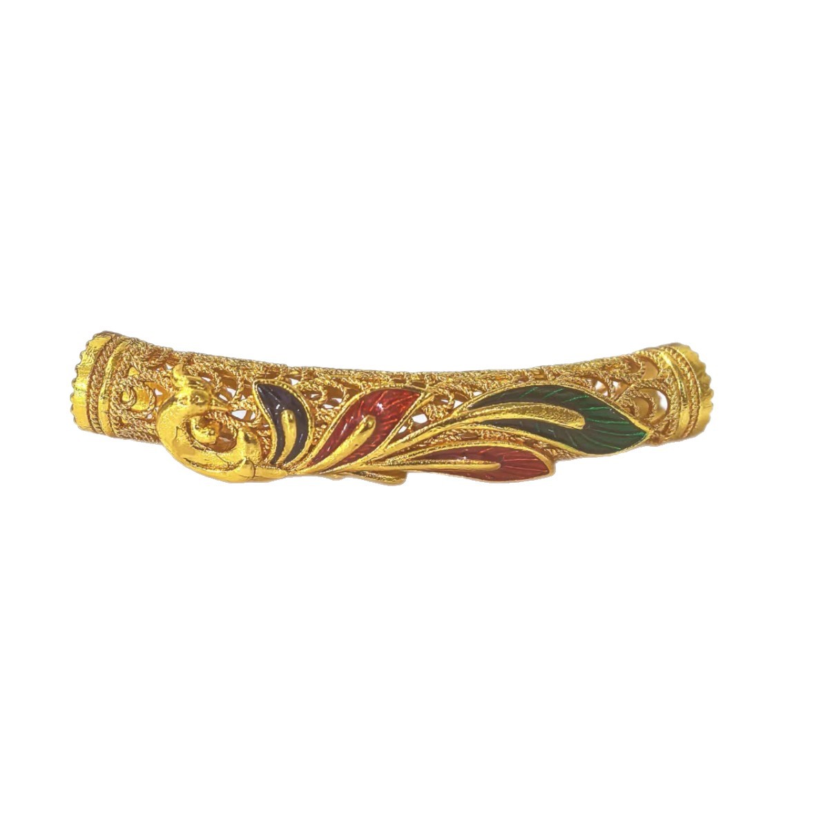 High-preservation color sand gold phoenix Flying elbow pipe fittings Auspicious and prosperous Phoenix hollowed-out enamel color jewelry retro wholesale Item Picture