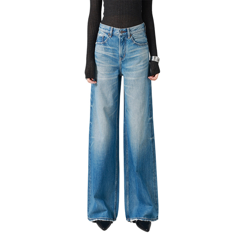 Washed denim/high-waisted jeans for women, loose, wide-leg straight-leg pants with a laid-back and relaxed look, new Spring 26 style, slimming Item Picture