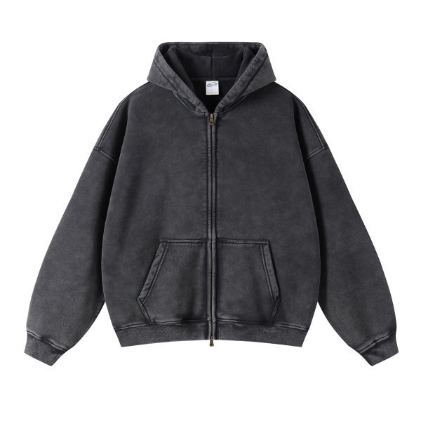 European and American high street retro batik washed distressed hooded zipper hoodie oversized loose hoddies hoodie Item Picture