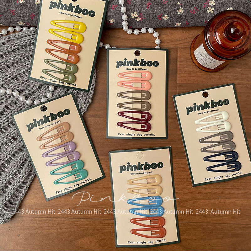 New Korean-style colorful teardrop hair clips, handcrafted children's side bangs clips, color-blocking girl bye-bye hair accessories Specification image