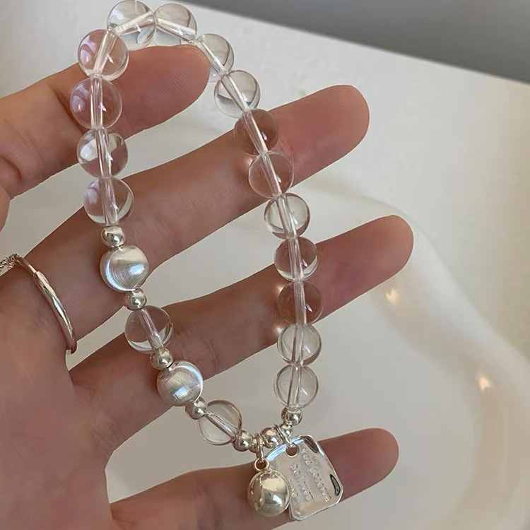 s925 sterling silver white crystal cat's eye round bead bracelet, a cool and refreshing women's ins style simple and versatile accessory