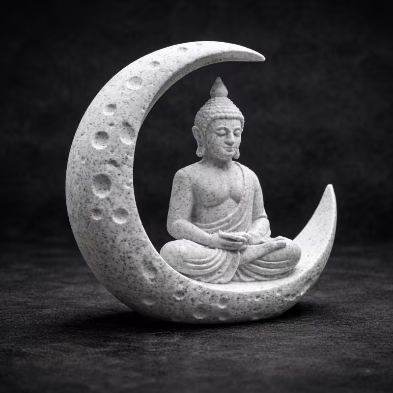 Crescent-shaped sitting Buddha ornaments, yoga studio tea room bookshelves, meditation Buddha statue handicrafts, yoga studio decorative ornaments