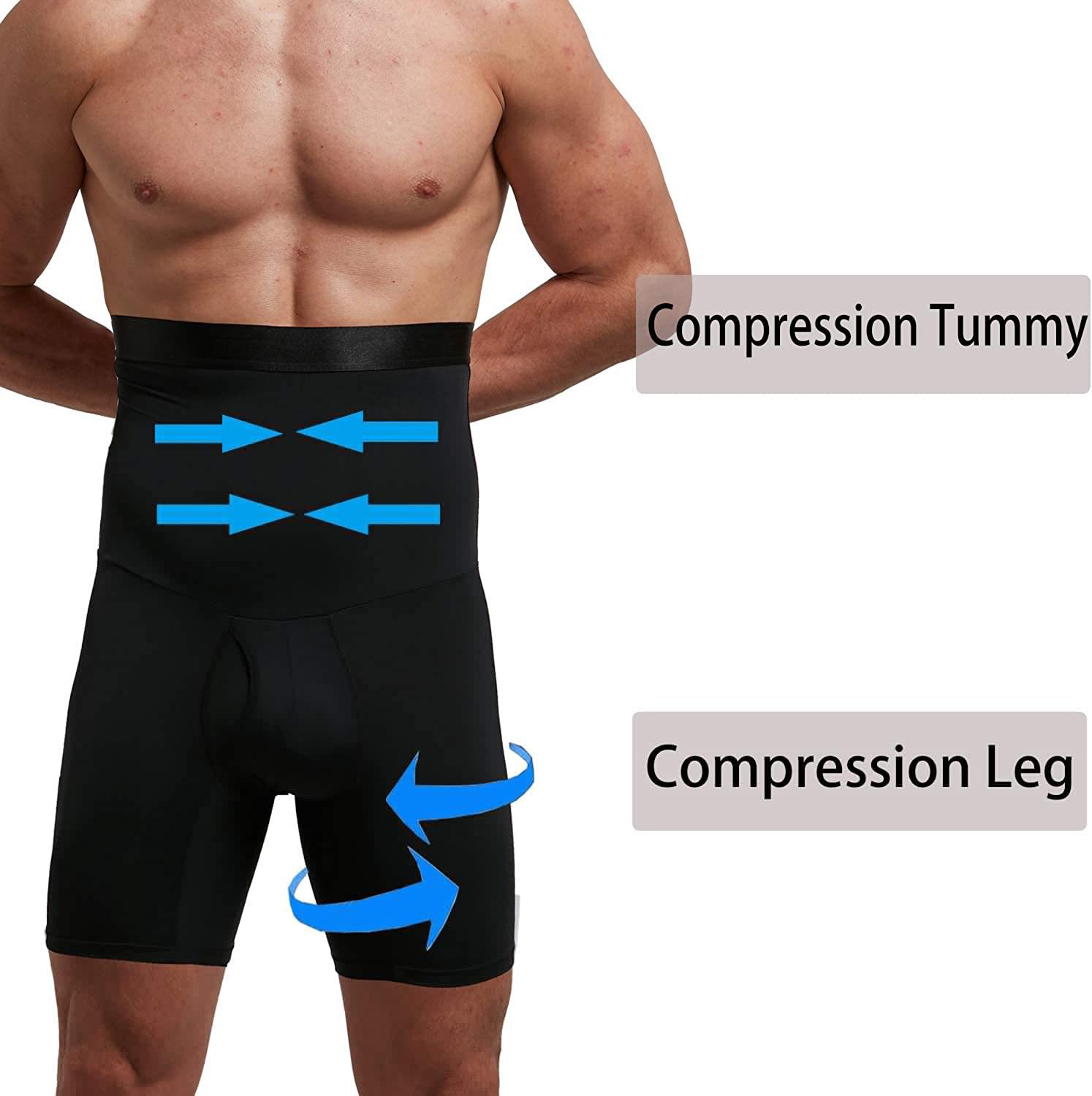跨境欧美新款热销男士收腹束身提臀高腰运动五分点胶双层束腰裤细节图