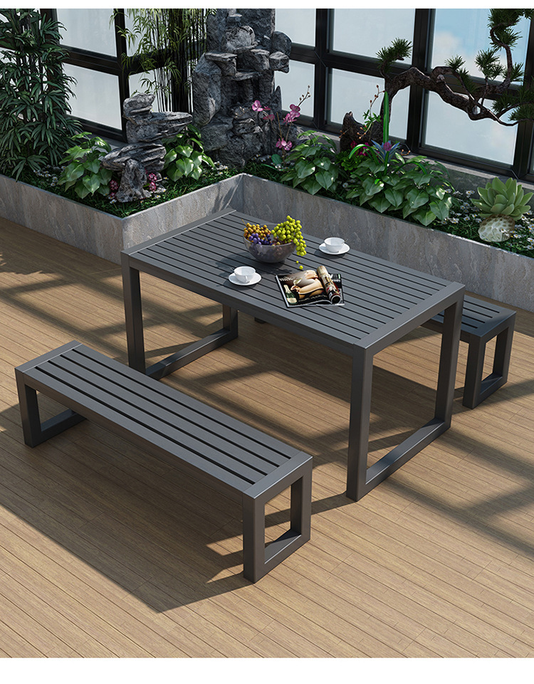 Star Factory outdoor long table and chair combination for leisure villas, courtyards, gardens, parks, outdoor tables and chairs, terraces, coffee tables, plastic-wood and anti-corrosion wood Application Scenario