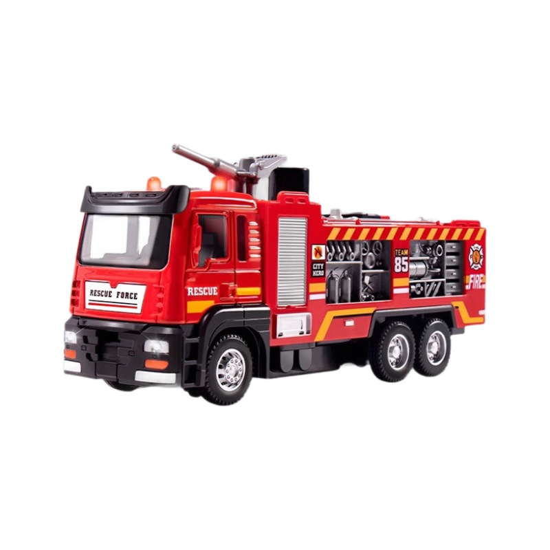 Large alloy fire engine, toy car, boys and children's water spray and sprinkler simulation ladder, rescue vehicle model, engineering vehicle Item Picture