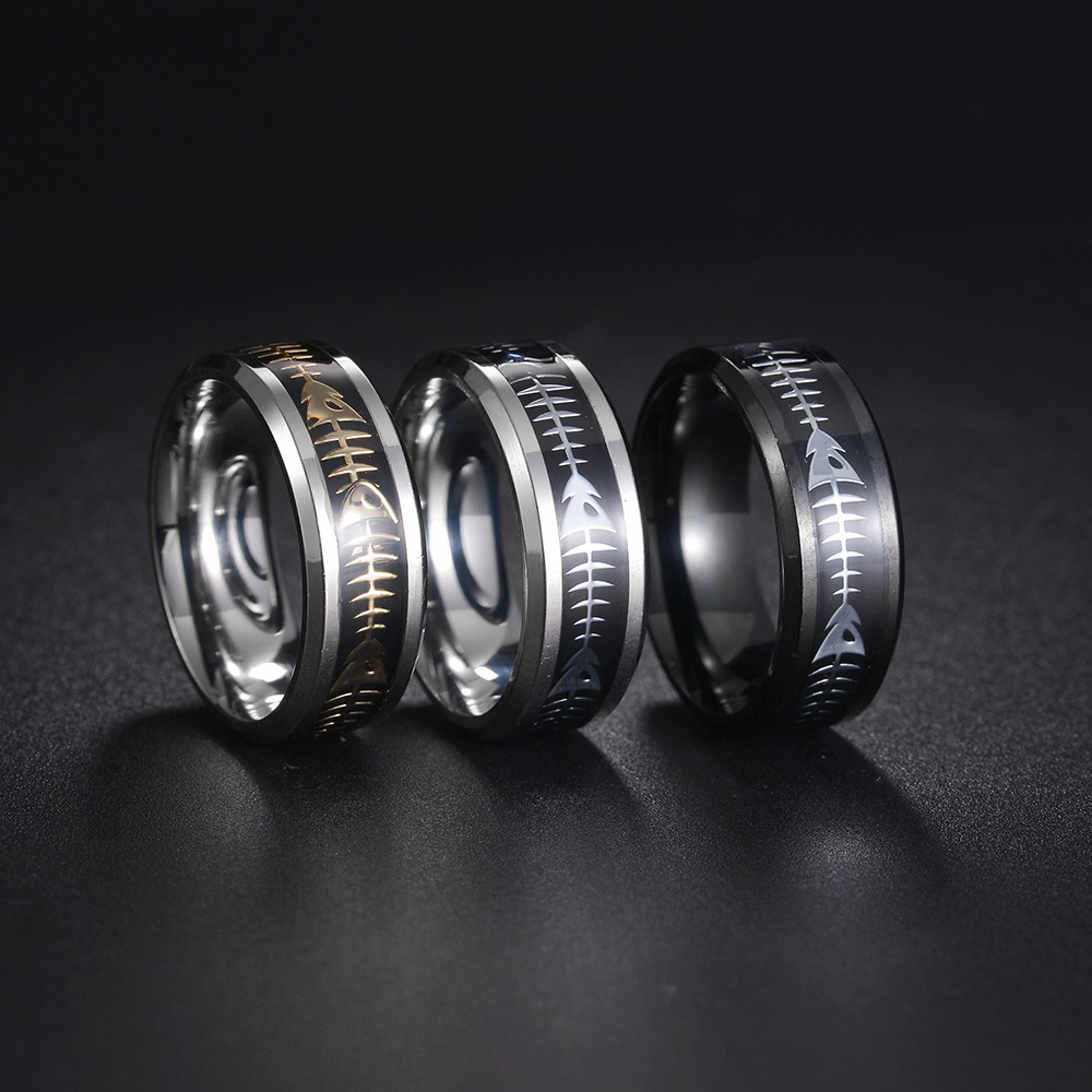 Cross-border European and American Amazon men's new stainless steel trendy accessories 8MM fishbone patch ring, one-piece consignment Specification image