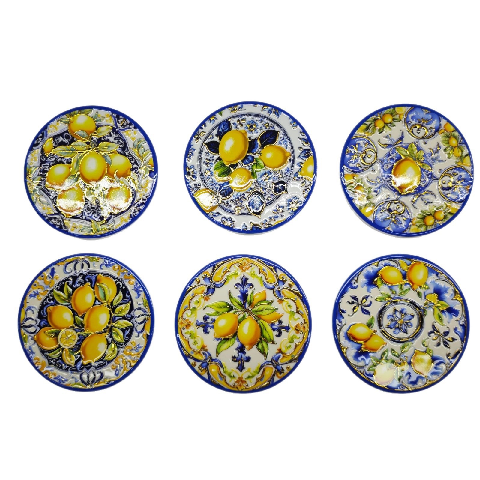 Cross-border lemon fruit round ceramic 3D embossed and embossed process coasters for home decoration, heat insulation and waterproof coasters Item Picture