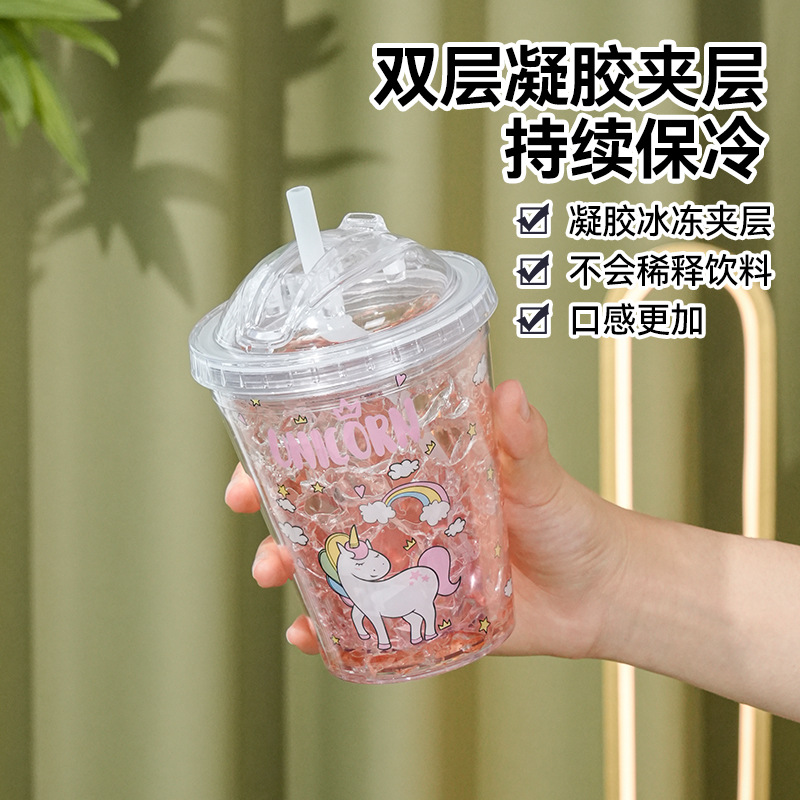 Summer crushed ice cup, Korean double-layer straw water cup, cute unicorn portable and personalized ice cup for female students Application Scenario