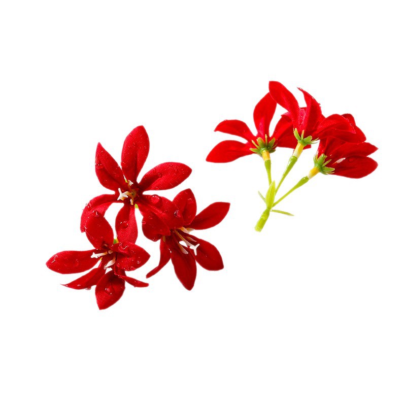 假花/仿真花DIY发饰配件/5朵塑膠花/仿真花/塑膠花白底实物图