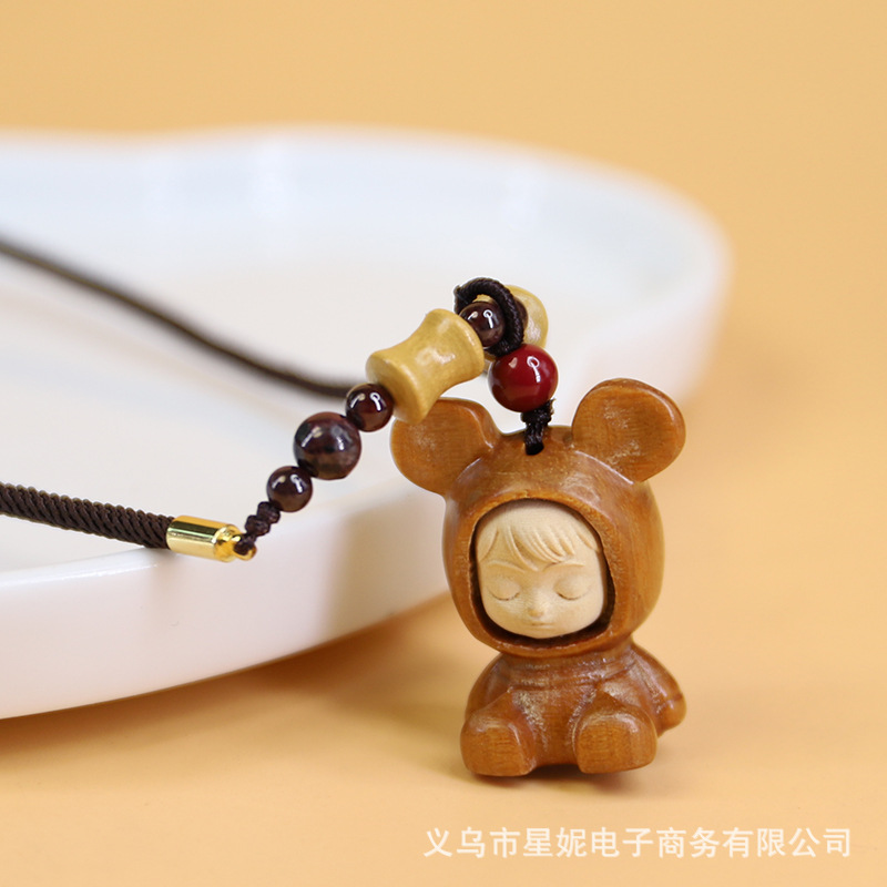Wooden carved pendant with wooden box, luminous base, detachable gourd, wooden boat, wooden bead decoration Application Scenario