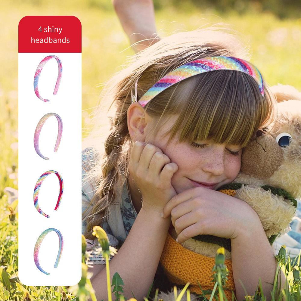 8 gradient rainbow scallion pink children's hair bands, candy-colored heart-shaped headbands, Glitter pink hair bands and headwear details Picture