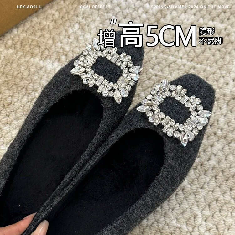 单鞋女鞋批发2025年方头感玛丽珍春季水钻新款法式浅口内增高