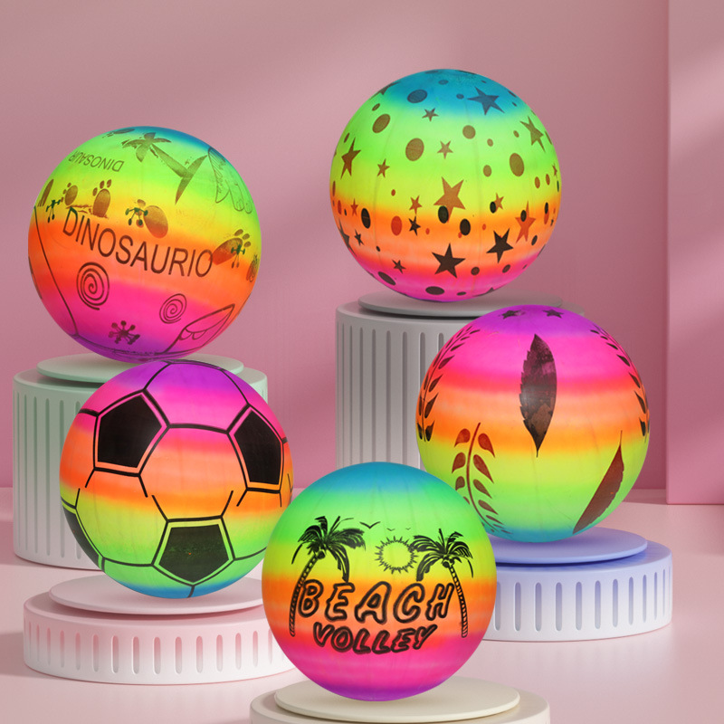 批发儿童彩虹球PVC幼儿园宝宝运动充气玩具球8寸个性印刷弹力皮球