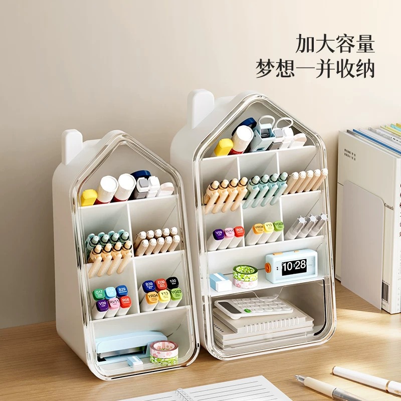 Japanese-style pen holder ins high appearance level desktop stationery storage box Office supplies pen holder slanted compartments storage rack details Picture