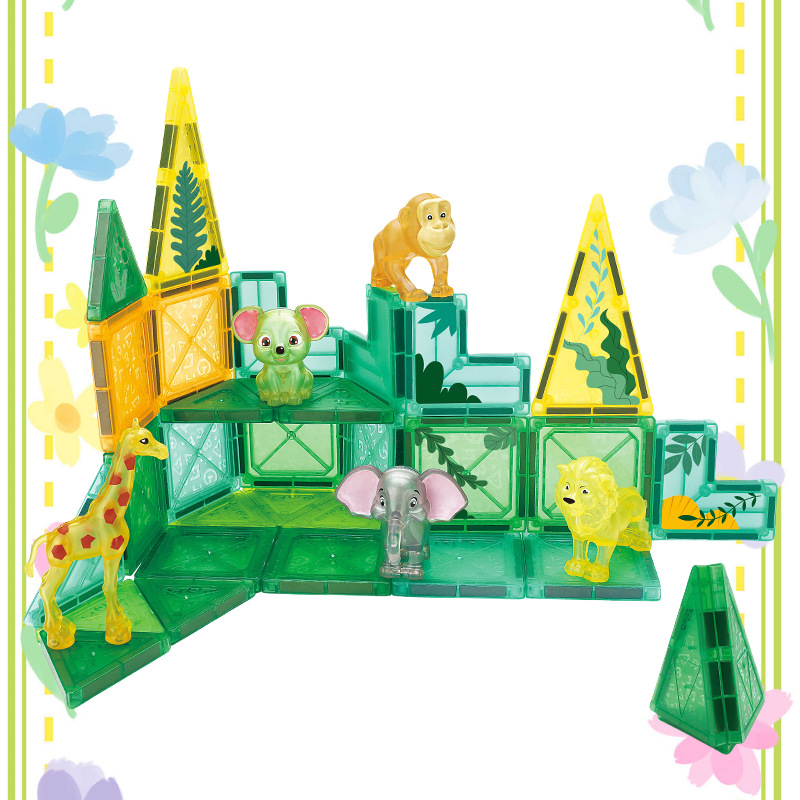 跨境热卖儿童磁力片 森林动物主题 DIY 拼搭套装 厂家直销