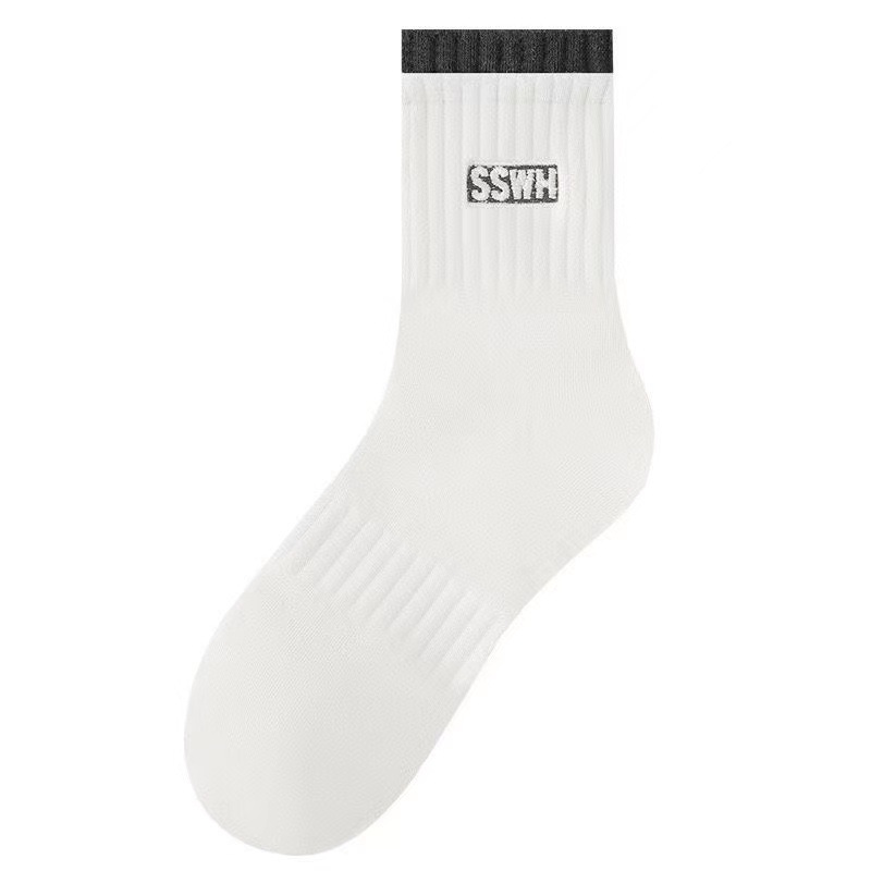 Women's mid-calf socks, versatile for spring and autumn, boneless sports thigh-high socks, double cuffs, ins trendy and popular style long socks Item Picture