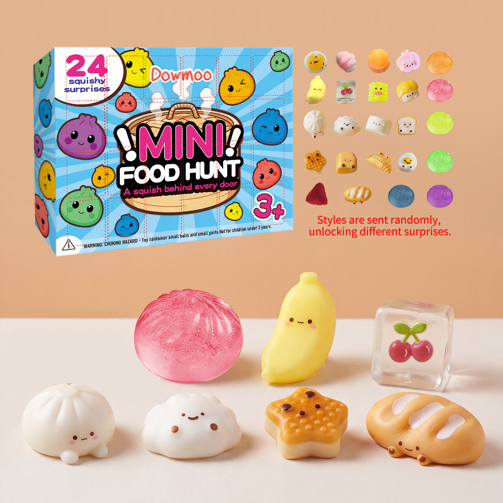 DOWMOO 24款迷你食物挤压玩具盲盒 软胶解压发泄可爱多样创意礼品