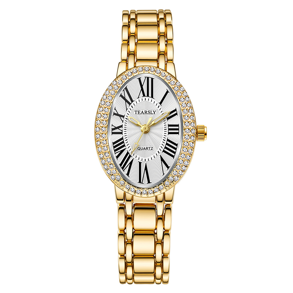Cross-border bestseller bathtub diamond-encrusted women's watch, waterproof luminous quartz watch, new oval watch for women wholesale and customization Item Picture
