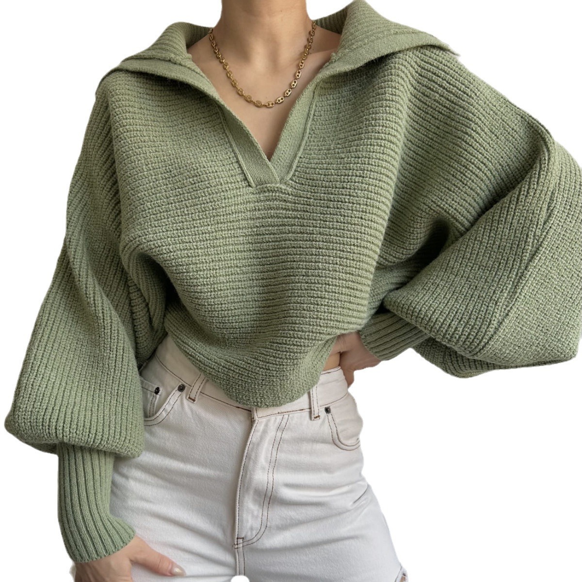 Amazon's best-selling 2026 Spring and Autumn new products for European and American foreign trade: Knitted sweaters, knitted sweaters, lapel pullovers, women's tops Item Picture
