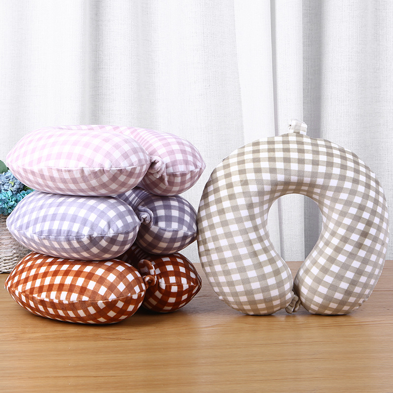 素色方格条纹U型枕男女户外旅行护颈枕慢回弹记忆枕LOGO可订便携