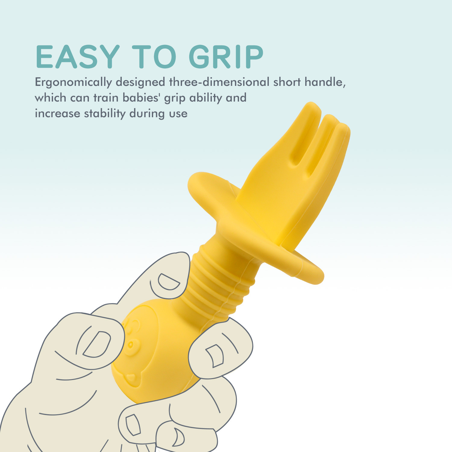 Infant and toddler silicone fork spoons, short-handled spoons, baby teething training spoons, cross-border e-commerce mother and baby feeding sets wholesale details Picture