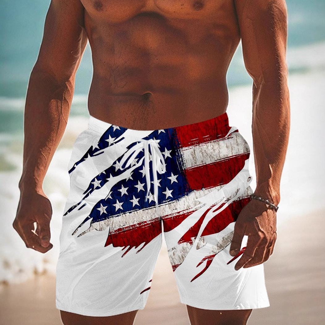 2026 New Amazon Cross-border Independence Day 3D printed casual breathable men's beach pants are breathable and comfortable Specification drawing