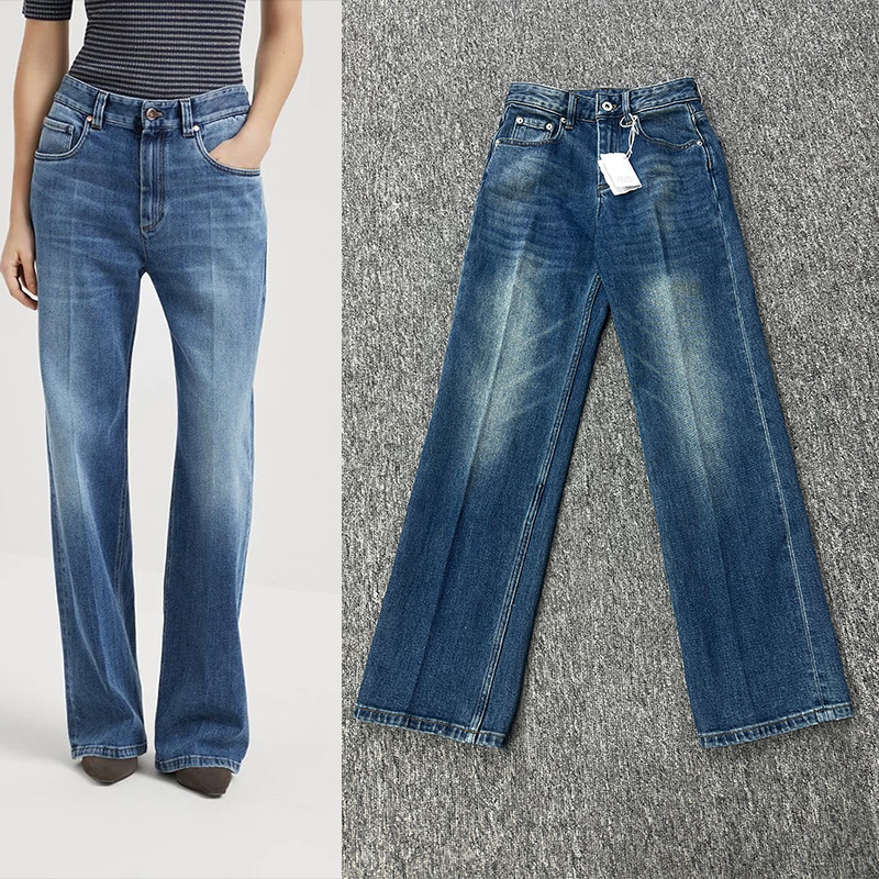 BC蓝色牛仔裤女高腰直筒修身宽松百搭长裤阔腿裤女欧美风2025冬款