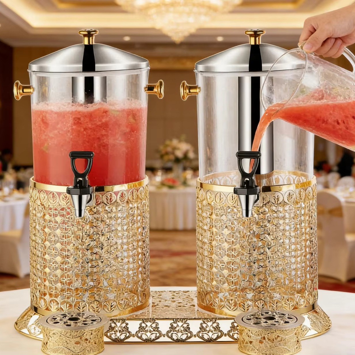 Commercial hotel 8L stainless steel European gold finish ice water self-service beverage juicer, cold drink water dispenser Application Scenario